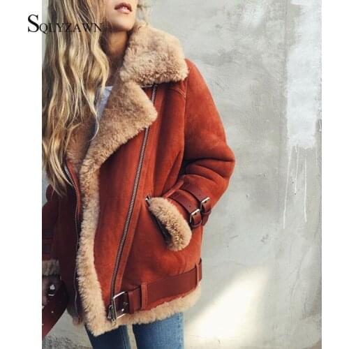 2019 Faux Shearling Sheepskin Coat Women Autum Winter Leather Thick Suede Leather Jacket Women Lambs Wool Loose Outwear Coats