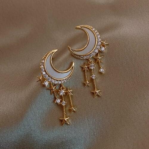 Zeojrlly Trendy Moon Women Dangle Earrings Moon Star Earrings Fashion Korean Pendant Small Cute Fashion Jewelry