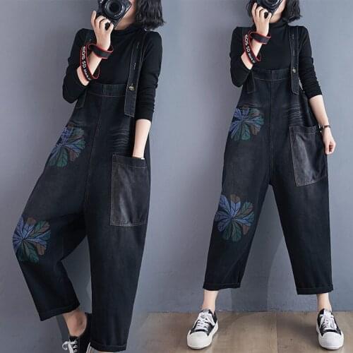 2021 Korean Fashion Streetwear Look Thin Denim Overalls Women New Loose Big Pocket Jeans Casual Straight Jumpsuit Bib Pants