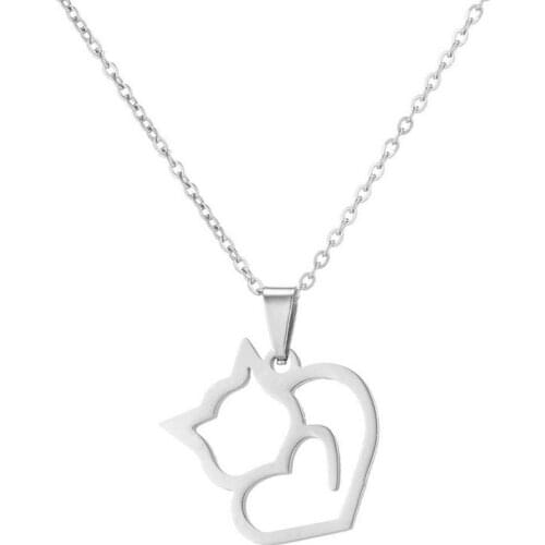 1pc Love Cat Stainless Steel Pendant Necklace Hollow Cat Necklaces Women Girls Kids Fashion Jewelry