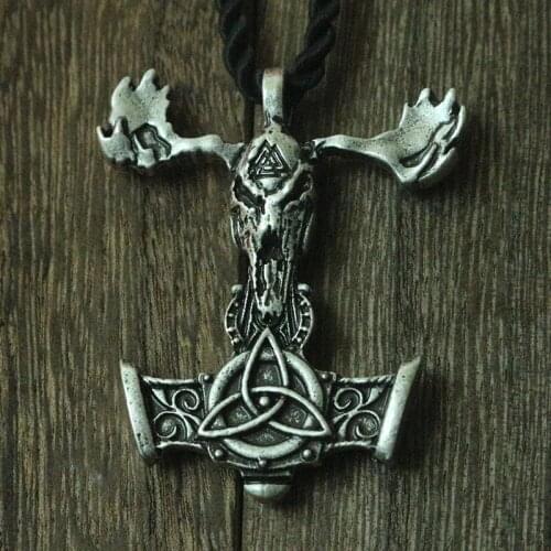 Lanseis 10pcs Viking Skull mjolnir pendant goat head skull charm men necklace Valknot talisman symbol jewelry