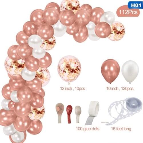 110-130pcs Rose Gold Balloon Sequined Latex Balloon Bunch Birthday Wedding Party Decoration Balloons