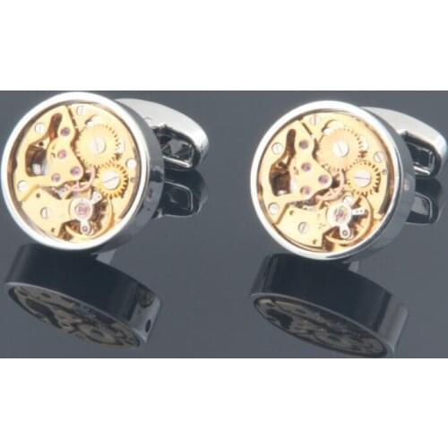 5Pairs/lot Golden Watch Movement Cufflinks Immovable Steampunk Gear Watch Mechanism Cuff Links Mens Jewellery Accessory Gift
