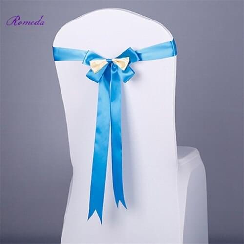 7 colors stain ribbon free tie bowknot wedding chair cover withtail wedding party chair back decoration 10pcs/lot