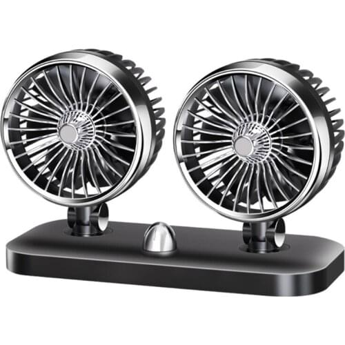 12V/24V Dual Head Auto Fan 2 Speed Powerful Dashboard Cooling Air Circulator Suitable for Vehicles
