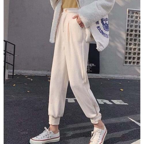 Plus Velvet Thick Women Corduroy Pants High Waist Winter Warm Harem Bunch Foot Trousers Plush Oversized Springy Pencil Pants