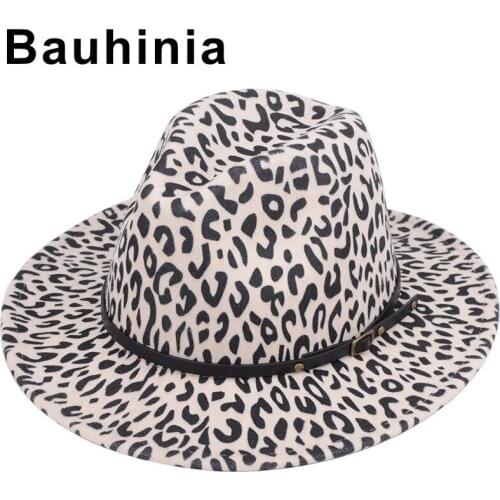 Bauhinia brand new hot woolen leopard print flat brim wide brim big brim hat couple hat jazz top hat