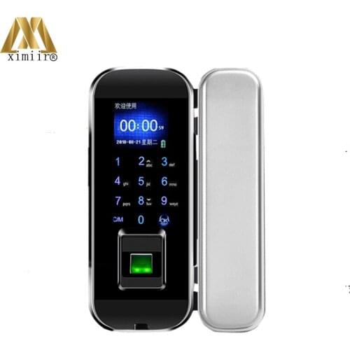 Free Shipping No Drill Security Fingerprint Door Lock XM-100 For Glass Door Password Door Lock With ID Cards Voice Guide