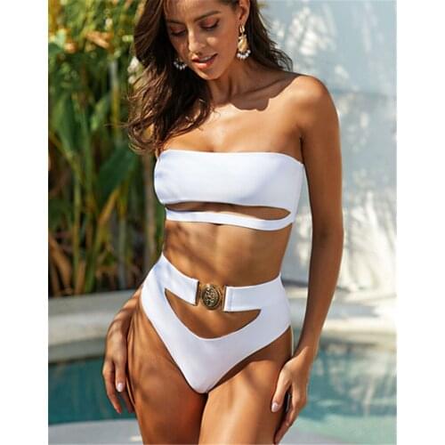 High Waist Bikini 2020 Mujer Swimsuit Solid Color Swimwear Women Bikini Set Bather Bathing Suit Beach Wear Brazilian Monokini