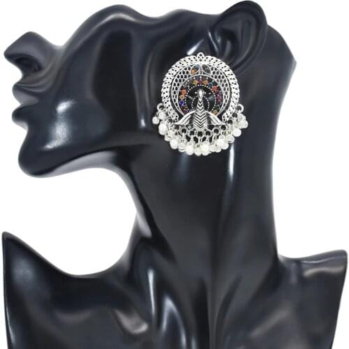 Bohemian Vintage Golden Peacock Open Screen Bells Tassel Indian Earrings Vintage Indian Jewelry Jhumka Jhumki Drop Earrings