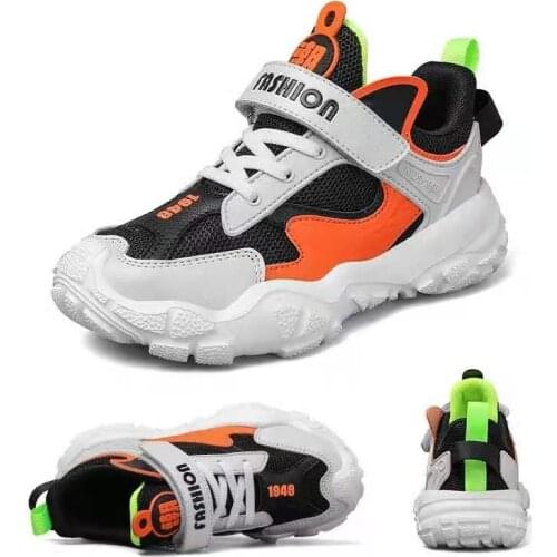 Childrens Summer Casual Shoe Boys Thick Bottom Mesh Surface Hollow Color Matching Sports Casual Shoes Breathable Running Shoes