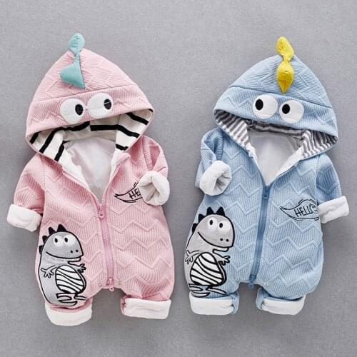 Baby Winter Snowsuit Plus Velvet Thick Baby Boys Jumpsuit 0-2 Years Newborn Romper Baby Girls Overalls Toddler Coat