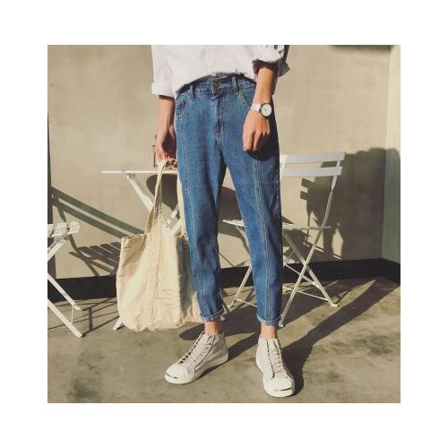 2021 New Fashion Men Casual blue Harem Jeans Slim in Straight High-quality Elastic Waist Jeans Long Trousers Denim pencil Pants