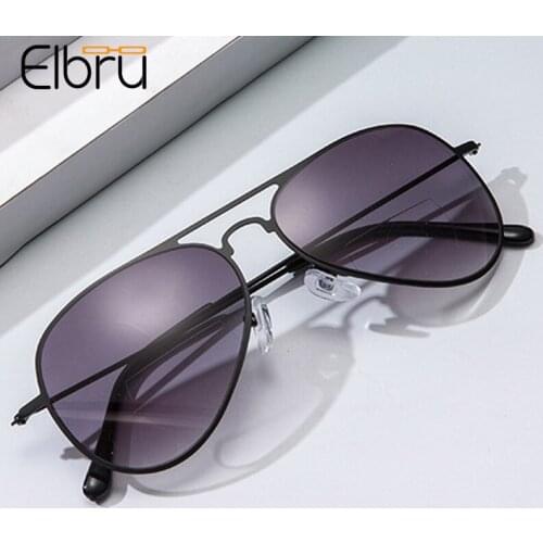 Elbru Fashion HD Bifocals Reading Glasses Women Men Ultralight Metal Pilot Lens Gray Presbyopia Eyeglasses Diopters +1.0 +3.5