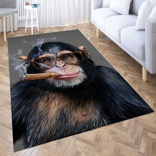 Hipster Chimpanzee Cigar Carpet for Living Room 3D Anime Cartoon Rug Gamer Teen Room Bedside Lounge Rug Kids Children Floor Mats