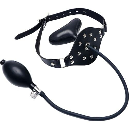 IKOKY Mouth Gag Inflatable Flirting Mouth Stuffed Oral Fixation PU Leather Band Sex Toys for Couples Adult Games