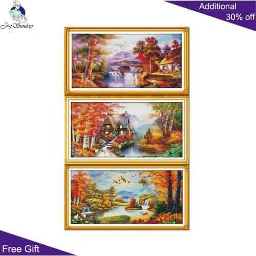Joy Sunday Gold Scenery F451(4)F464(2)F465(1) 14CT 11CT Counted and Stamped Golden Scenery House Of Dream Good Luck Cross Stitch