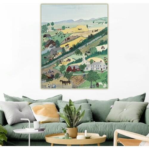 Citon Grandma Moses Anna Mary Robertson《Valley》Canvas Oil Painting Artwork Poster Decorative Picture Wall Decor Home Decoration