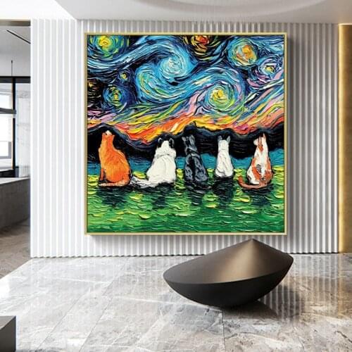 Cute Dogs Canvas Oil Painting Funny Starry Dog Posters and Prints Nordic Wall Art Animal Pictures Bedroom Living Room Home Decor