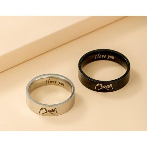 1 Pair Romantic I Love You Couple Rings Letter Stainless Steel Charm Ring Unisex Fashion Jewelry Gifts