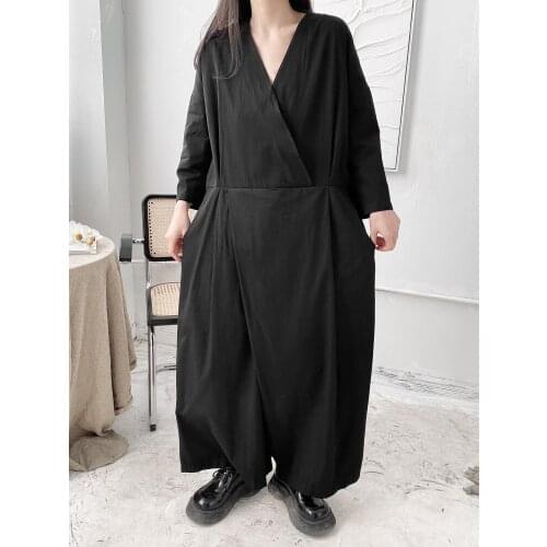 Spring lady small-scale design dark Japanese samurai uniform super loose cross long sleeve jumpsuit