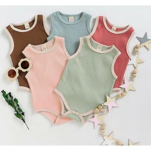 Cute Kids Newborn Baby Boy Girls Cotton Knitted Rompers Sleeveless Playsuit Jumpsuit Outfit Summer Baby Soft Clothes 3M-24M