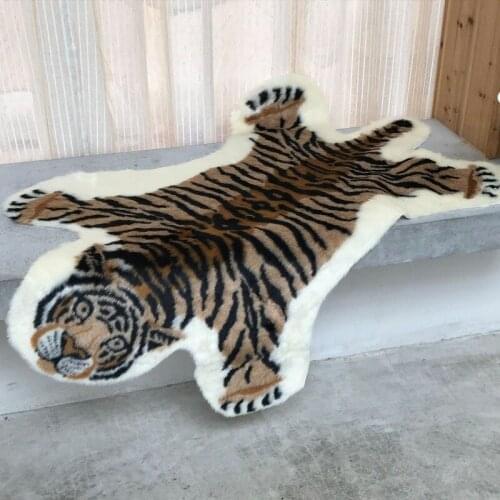 Tiger Print Rug Artificial Tiger Wool Faux Fur Skin Leather Bathroom Anti-slip Mat Animal Print Carpet for Home WY71114