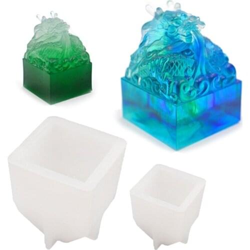 Crystal Epoxy Resin Mold Dragon Head Jade Seal Sculpture Silicone Mould DIY Crafts Home Decoration Casting Making Tool Drop Ship