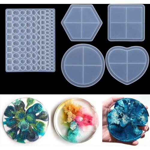 Round Silicone Mold Square Shape Resin Molds Coaster Base Heart Epoxy Resin Molds Craft Decoration for DIY Jewelry Making Tools