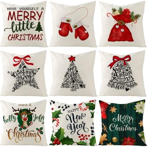 Linen Cushion Cover Christmas Decorations for Home Pillow Covers Decorative Pillowcase 45*45 in Car Personalized Gift Nordic