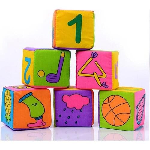 HOT!! 6pcs in 1 Set Cloth Building Blocks New Infant Baby Cloth Doll Soft Rattle early Educational Baby Toy Soft Plush Set Cube