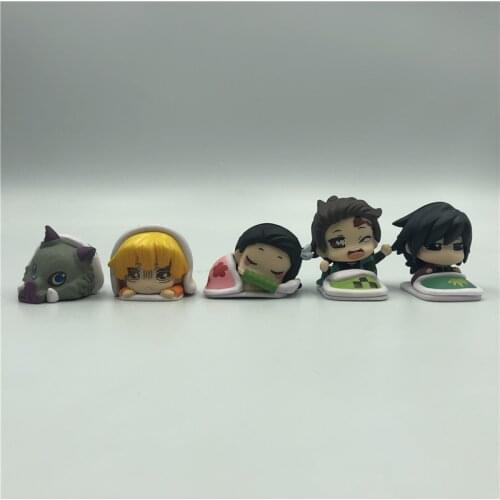 Demon Slayer Kimetsu no Yaiba Kamado Tanjirou Nezuko Zenitsu Giyuu Inosuke Cute Sleeping Action Figure Model Toy 5PCS/Set