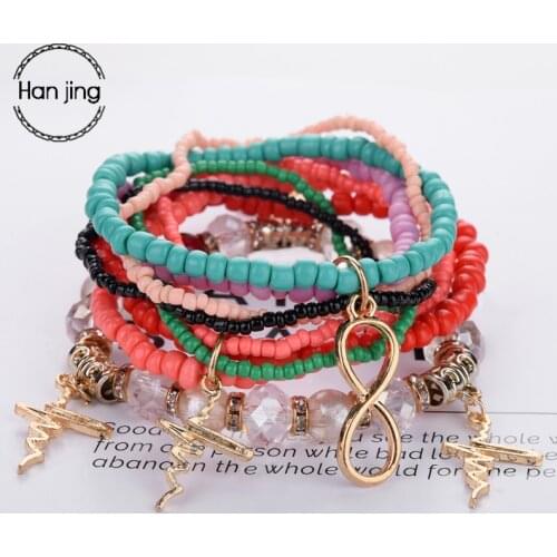 Fashion Multilay Crystal Beads Bracelets For Women Boho Rose Glod Heartbe Bracelet Set With Pendants Pulseras Mujer Jewelry Gift