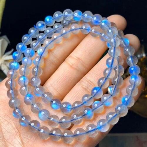 Genuine Natural Labradorite Blue Light Crystal 3 Laps Round Beads Bracelet Women Necklace 6mm Grey Moonstone Stone AAAAA