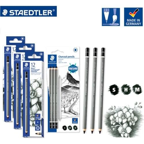 New Arrivals 12pcs Germany STAEDTLER 100C Charcoal Soft Medium and Hard Sketch Drawing Sketching Charcoal