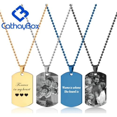 Personalized Custom Make Photo Text Engrave Gold Blue Black Stainless Steel ID Blank Dog Tag Pendant Necklace Jewelry