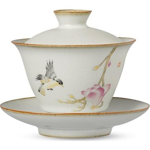 Pastoral Ceramic Gaiwan Bird Tureen Kung Fu Tea Set Handmade Painting Big Bowl Drinkware Teaware Tea Bowl
