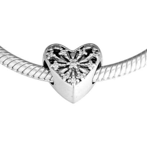 Fits For Pandora Bracelets Heart of Winter Charms with Clear CZ 100% Sterling Silver Beads Free Shipping