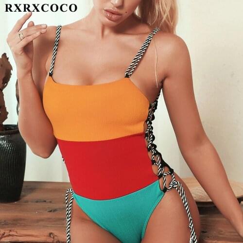 RXRXCOCOSwimwear Women One Piece Swimsuit Patchwork Swimsuit Female Swimming Suit For Women Micro Monokini Maillot De Bain Femme