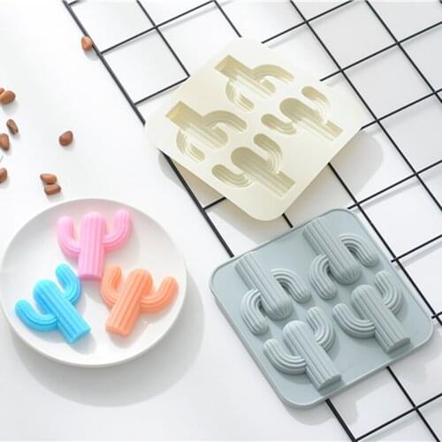 1pcs Silicone Cactus Shape Ice Cube Tray 4 Holes DIY Soap Mould Cake Mold kitchen Tool Nonstick for Baking Making Tool