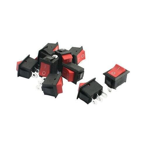 Free shipping!SPDT 3-Pin 2Position Red Button Boat Rocker Switches AC 250V 6A 125V 10A 10Pcs