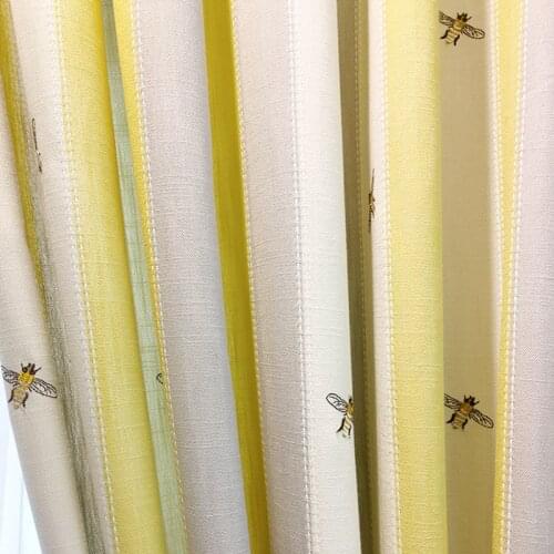 Yellow Stripe Embroidered Bee Blackout Curtain For Kids Boys Princess Nursery Gradient Fashion New Home Decor Drapes zh404C