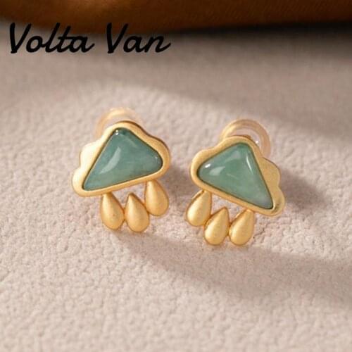 Volta Van Stud Earrings 925 Sterling Silver Natural Jade Water Drop Clouds Fine Jewelry 2021 New Elegant Trendy Concise Earrings