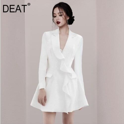 DEAT 2021 New Womens Blazer High Quality Design Ruffle Slim Fit Temperament Full Sleeve Notched Office Lady New Clothes AR421