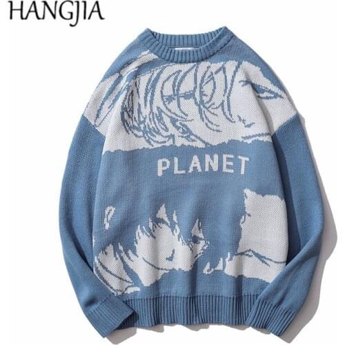 Japanese Streetwear Cartoon Anime Knit Sweater Women 2021 Harajuku Colorblock Loose Casual Pullover Knitwear Autumn and Winter
