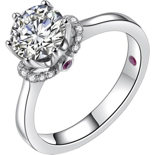 925 Sterling Silver Ring Luxury Women Exquisite Six-claw Carat Diamond Elegant Engagement Proposal Wedding Original Design Charm