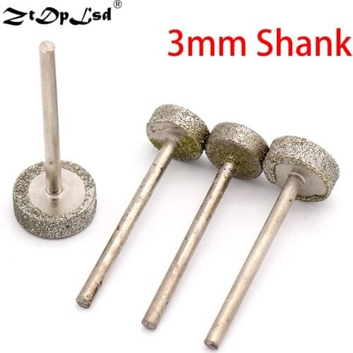 ZtDpLsd 1Pcs 8-16mm E Diamond 3mm Shank Grinding Head Needle For Amber Emerald Jade Original Stone Electric Rotary Carving Tool