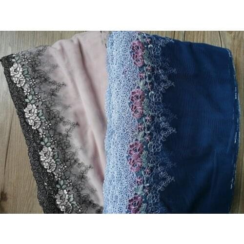1Yard Dark Blue Pink Fabric Lace Trim Embroidery Fabric Flower Laces Trimming Neckline Edge DIY Clothing Accessories New