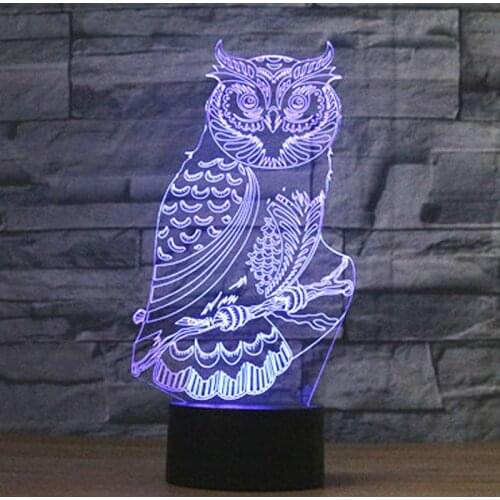 3D LED Night Lights Spiritual Owl with 7 Colors Light for Home Decoration Lamp Amazing Visualization Optical Illusion Awesome