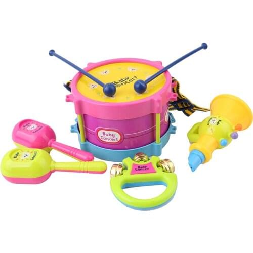 5Pcs/set Hot Selling Educational Baby Kids Roll Drum Musical Instruments Band Kit Children Toy Baby Kids Gift Set